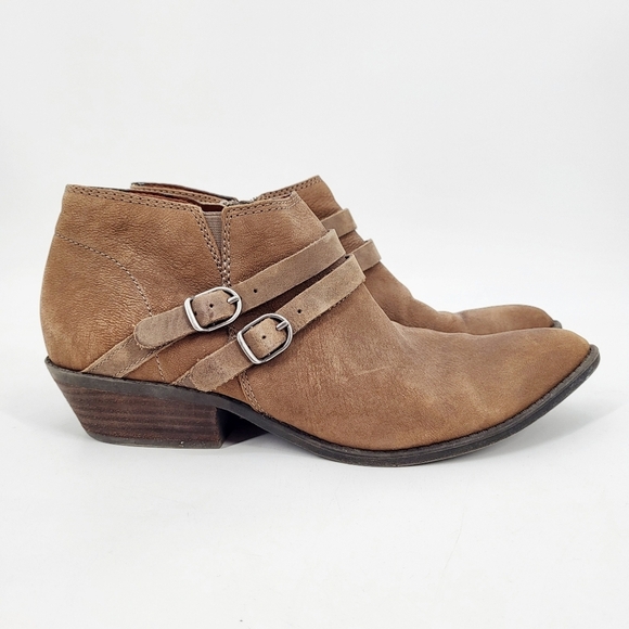 Lucky Brand Jacquii Leather Ankle Booties Pointed Toe Tan Zipper Size 10 - Picture 1 of 10